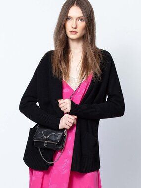 Zadig & Voltaire VANY Black PUNK Jewel Beaded Cashmere Long Knit Cardigan XS/S